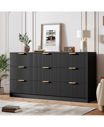 gaomon Fluted 9 Drawers Dresser For Bedroom, 59" Wide Modern Chest of with Metal Handles, Living Room, Entryway, Hallway
