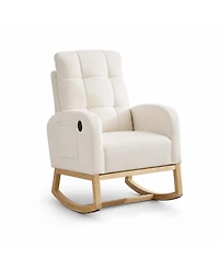 homfan Nursery Rocking Recliner Chair with Usb Ports, Upholstered Glider with High Back and Side Pocket for Bedroom Living Room,