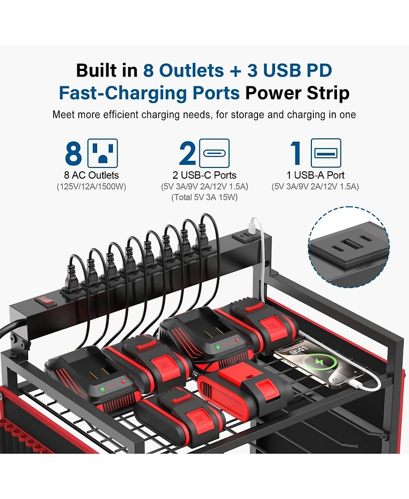 Xdovet Power Tool Organizer Cart Charging Station Rolling Storage Rack