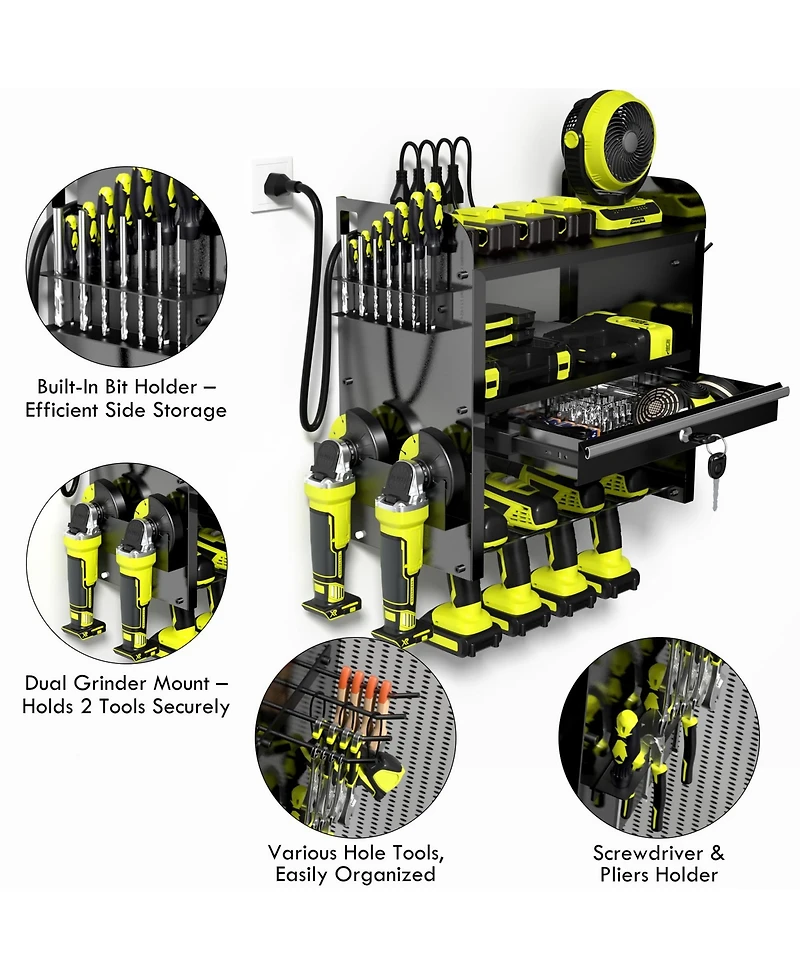 Xdovet Power Tool Organizer Wall Mount Drill Rack Locking Drawers Metal Garage Workshop Storage Gift Men Father