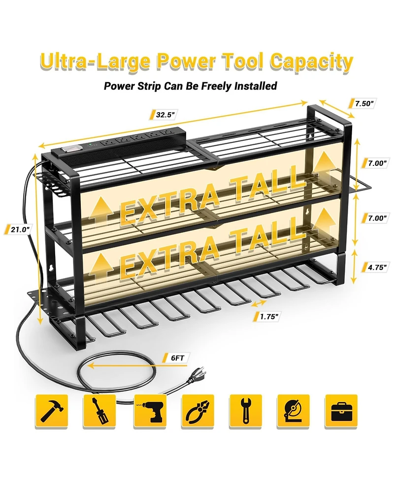 Xdovet Power Tool Organizer Wall Mount Charging Station Metal Rack Drill Holder Shelf