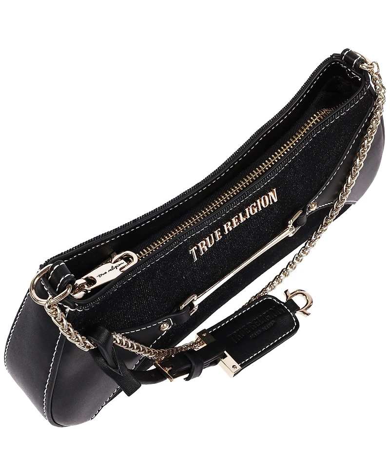 True Religion Women's Zip Top Denim Shoulder Bag