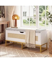 Costway 39.5" Rattan Storage Chest with Padded Seat, Flip-Top and Safety Hinges for Bedroom