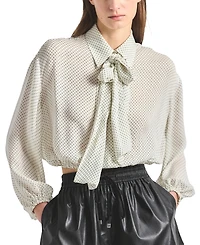 Derek Lam 10 Crosby Women's Emily Baby Dot Print Georgette Tie-Neck Blouse