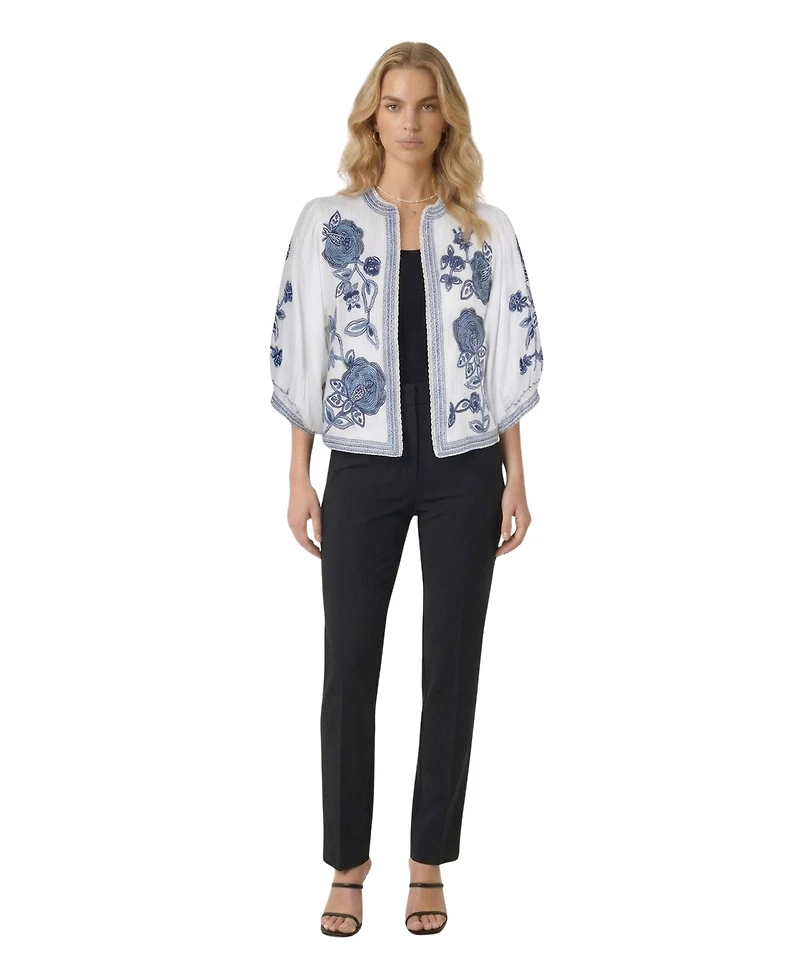 Modenaire Women's Floral Embroidered Cropped Jacket