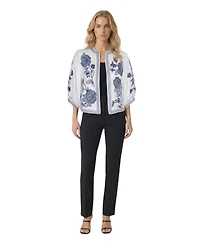 Modenaire Women's Floral Embroidered Cropped Jacket