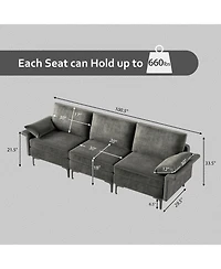 Slickblue 3 Seat Sectional Sofa with Metal Legs and Built-in Usb Charging Ports