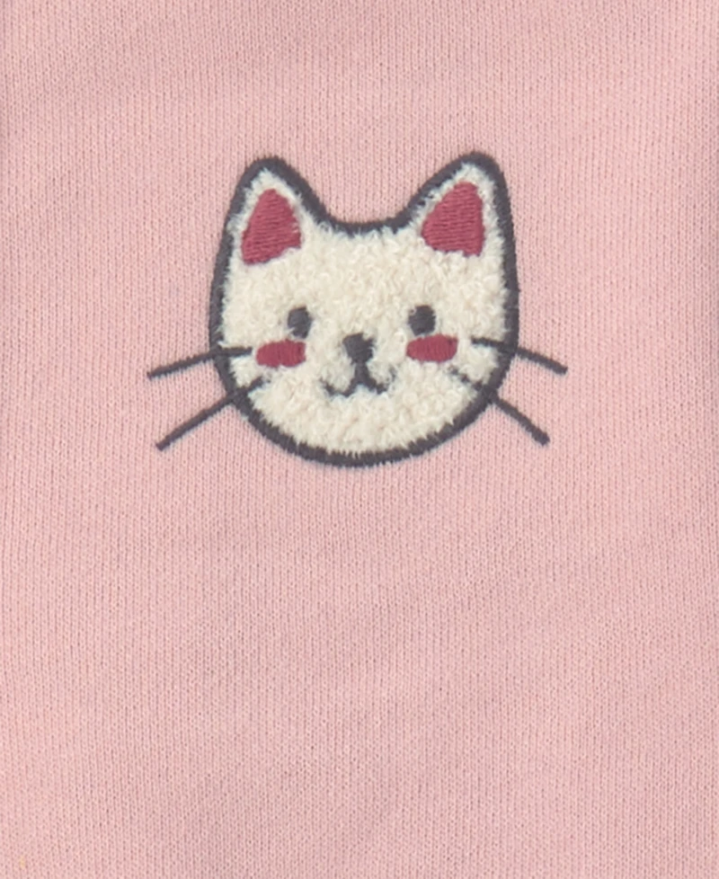 Carter's Toddler Girls' 2T-5T Cat French Terry Long-Sleeve Layering Top, Jacket and Pants, 3-Piece Set