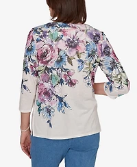 Alfred Dunner Petite Falling Roses Knit Top