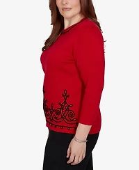 Alfred Dunner Petite Border Scroll Soutache Sweater