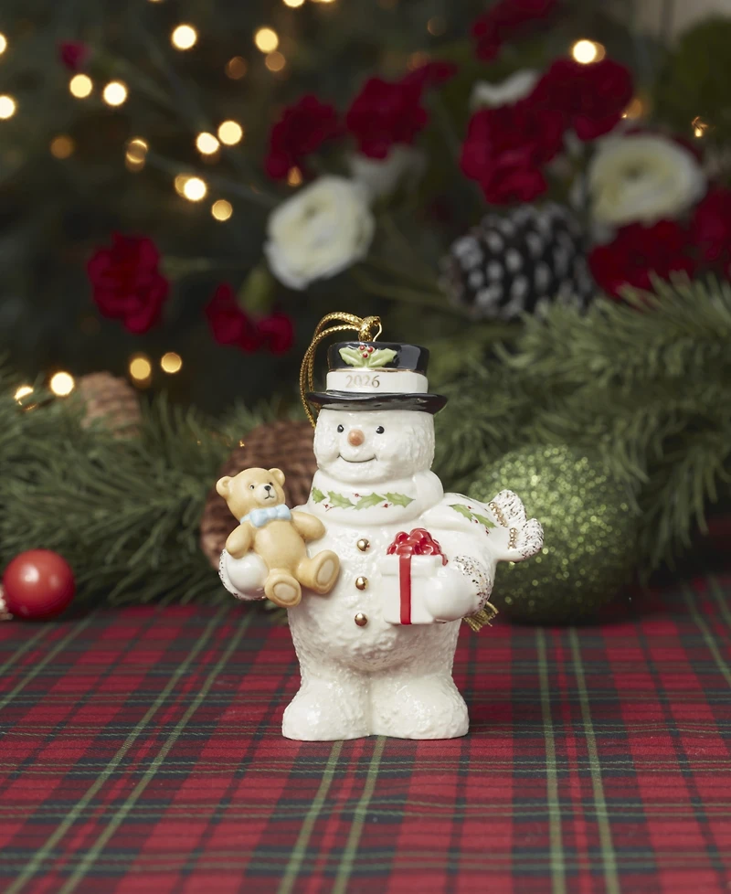 Lenox 2026 Snowman with Teddy Bear Ornament