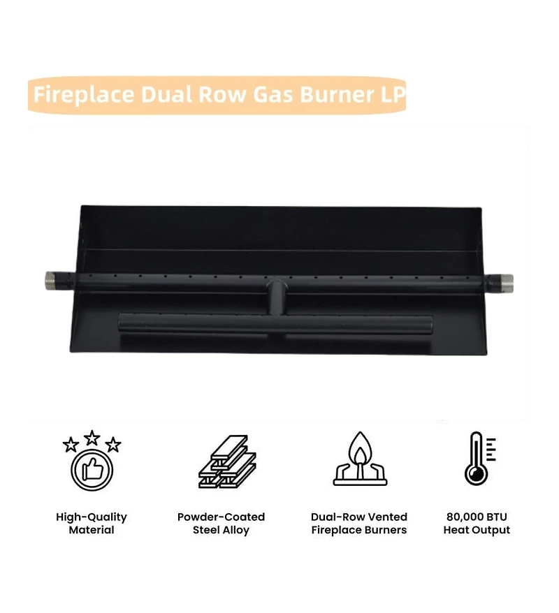 homfan 60000 Btu Powder-Coated Steel Drop-In Fire Pit Burner Pan, Dual Fuel Natural Gas and Propane Insert Kit