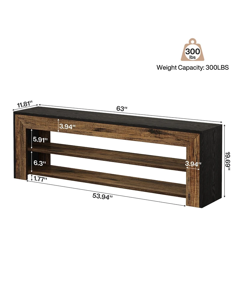 Tribesigns 63" Entryway Shoe Bench, 2-Tier Farmhouse Shoe Storage Bench for Hallway, Mudroom, Bedroom, Living Room