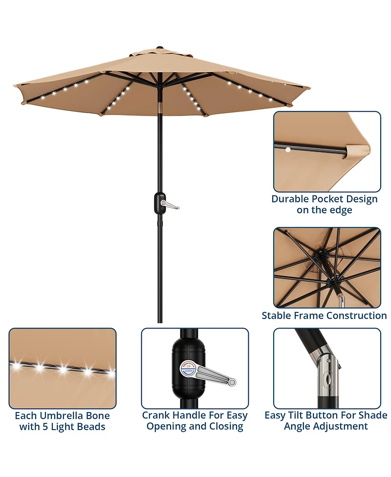 gaomon 10feet Outdoor Patio Umbrella, Table Umbrella with Solar Lights for Yard, Deck, Tan (No Base)
