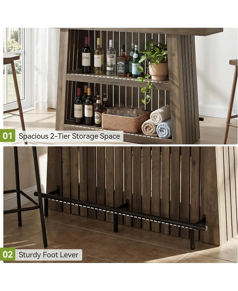 Tribesigns 2-Tier Bar Table, 63" Wooden Home Bar Unit with Footrest, Large Counter Height Pub Table with Storage Shelves