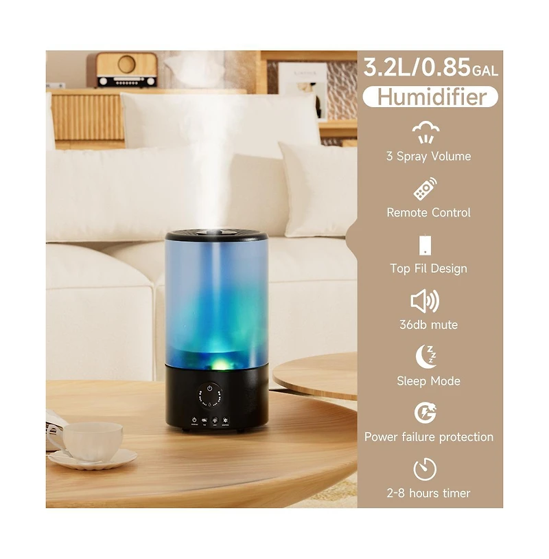 Topteng Humidifier with 7-Color Rgb Light, 360° Nozzle & Oil Diffuser