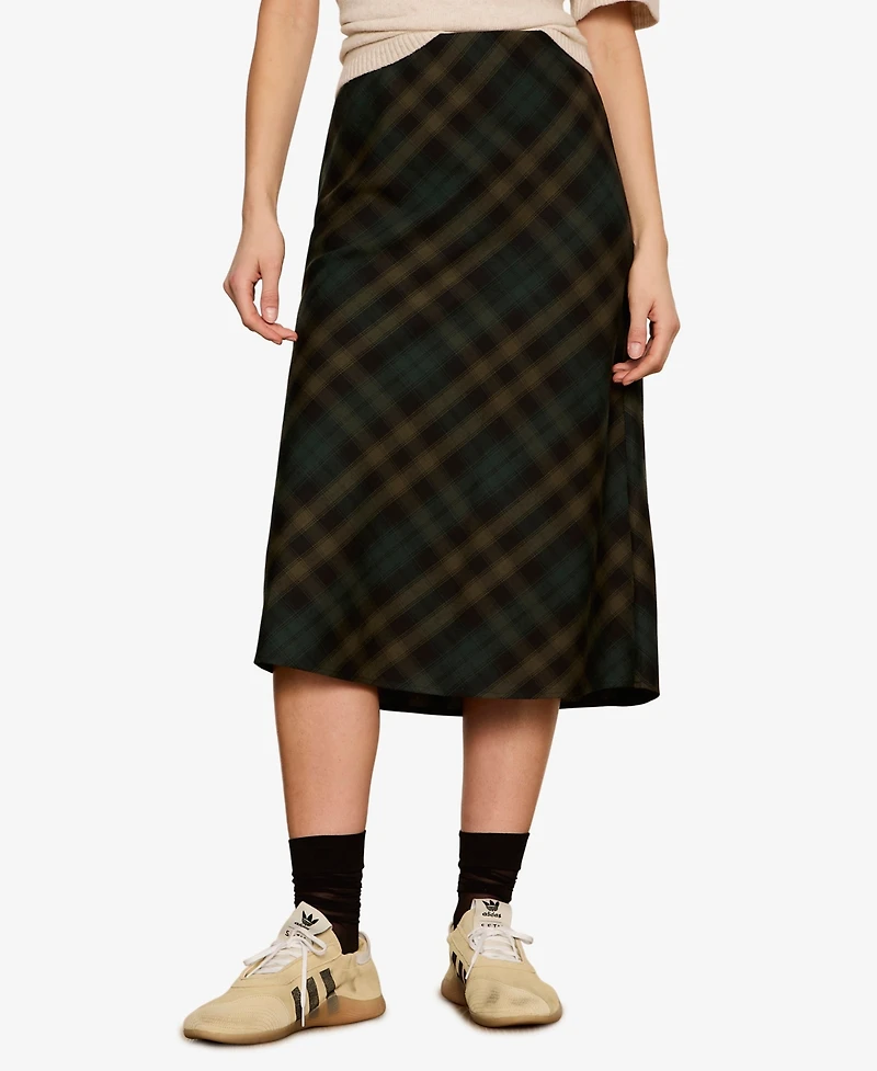 Sanctuary Women's Bias Plaid Midi A-Line Skirt