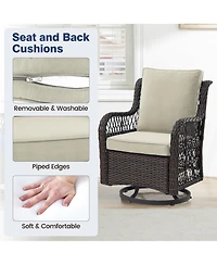 homfan 3 Piece Patio Bistro Set, All Weather Wicker Swivel Rocker Lounge Chairs with Cushions and Glass Table for Porch or Garden