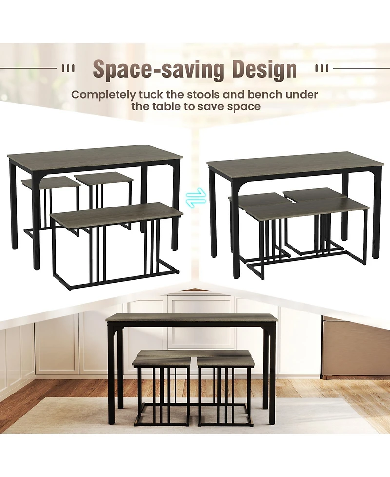 Slickblue 4-Piece Dining Table Set with Bench and 2 Stools for Small Spaces