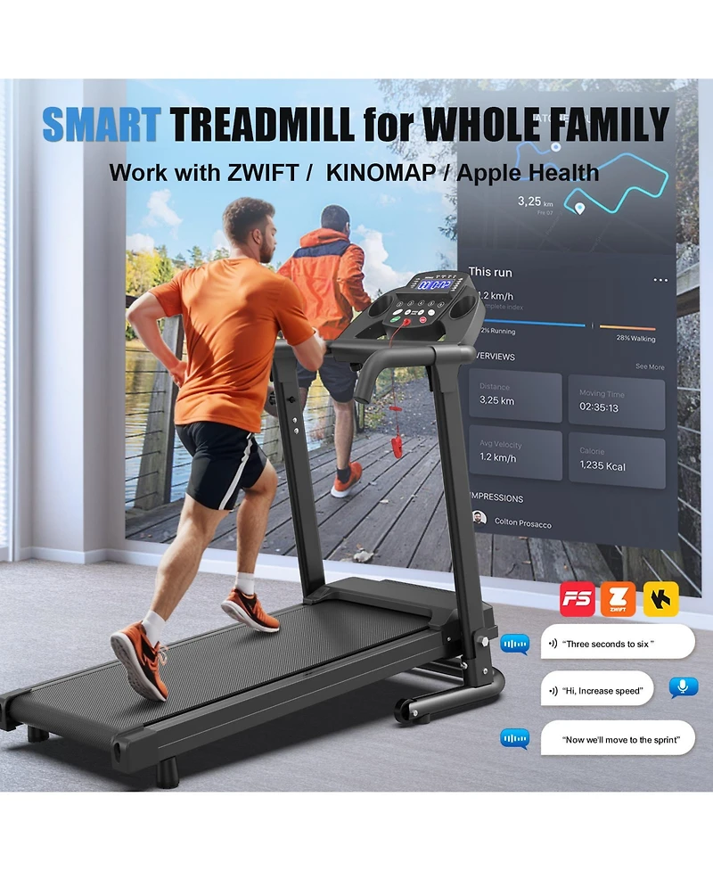 Everyfun Folding Treadmill with 2.5HP Quiet Motor - 12 Preset Programs, Led Display, Heart Rate Sensors, Pad and Cup Holders