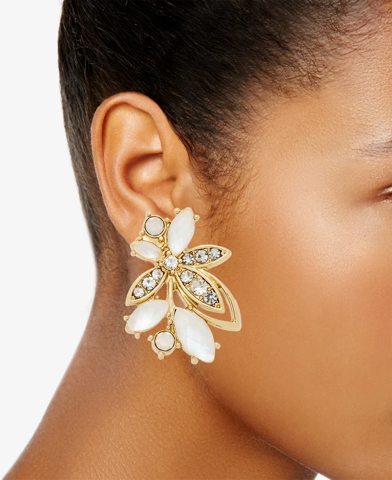 Lonna & Lilly Pave Stone Leaf Stud Earrings