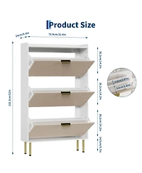 Shoe Cabinet with 3 Flip Drawers, Freestanding Narrow with Metal Legs, Farmhouse Slim Storage with Adjustable Shelves for Entryway, Foyer, Hallway