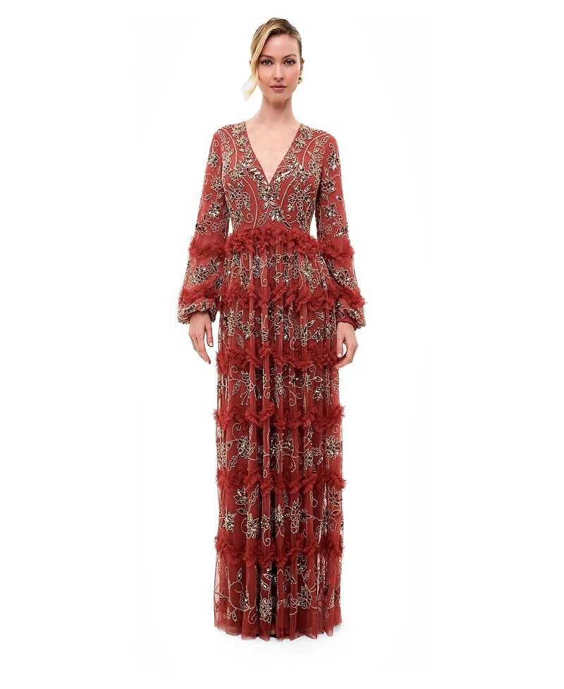 Beauut Women's Embellished Sequins Maxi Ruffle Dress