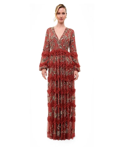 Beauut Women's Embellished Sequins Maxi Ruffle Dress