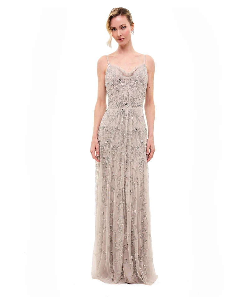 Beauut Women's Embellished Sequins Cowl Maxi Dress