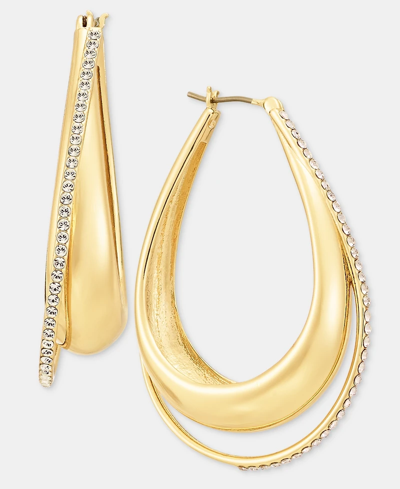 Dkny Pave Crossover Oval Hoop Earrings