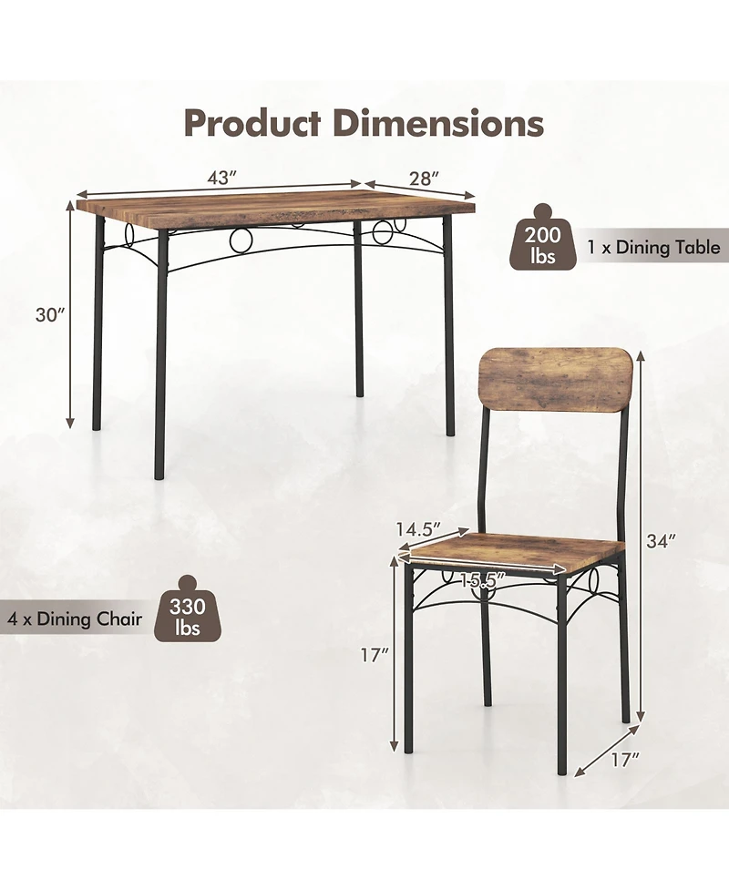 Sugift 5-Piece Industrial Dining Table Set for 4 for Small Place Apartment