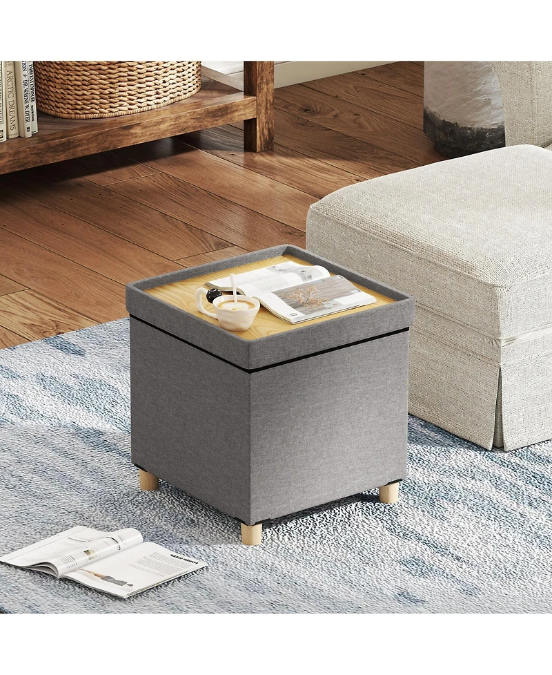 sumyeg 18-Inch Storage Ottoman with Rubber Wood Legs for Living Room or Bedroom