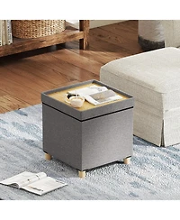 sumyeg 18-Inch Storage Ottoman with Rubber Wood Legs for Living Room or Bedroom