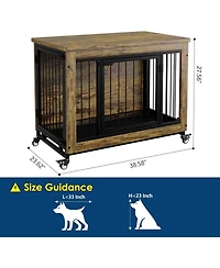 homfan Heavy Duty 38.6" Dog Crate with Wheels, Indoor Pet Kennel, Removable Tray, Easy to Assemble and Clean, Decorative Cage