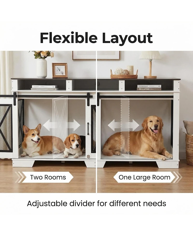 homfan 71'' Dual-Panel Cage, Double Layer Steel and Particleboard, Large Double Compartment Crate, Metal Wood Kennel, Indoor Outdoor Heavy Duty Cage