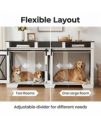 homfan 71'' Dual-Panel Cage, Double Layer Steel and Particleboard, Large Double Compartment Crate, Metal Wood Kennel, Indoor Outdoor Heavy Duty Cage