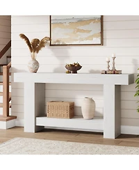 homfan Console Table with Lower Shelf for Entryway, Hallway or Living Room, Long Sofa Table with Storage, Multiple Finishes