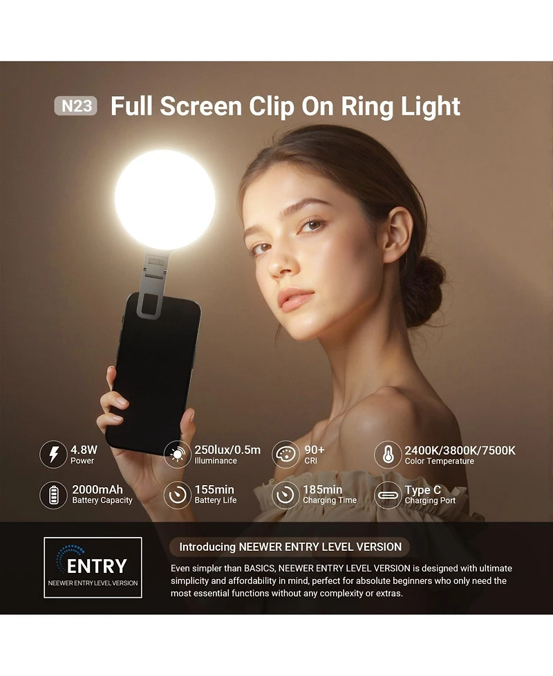 Neewer N23 Ring Light with 4.8W, 2000mAh, CRI90