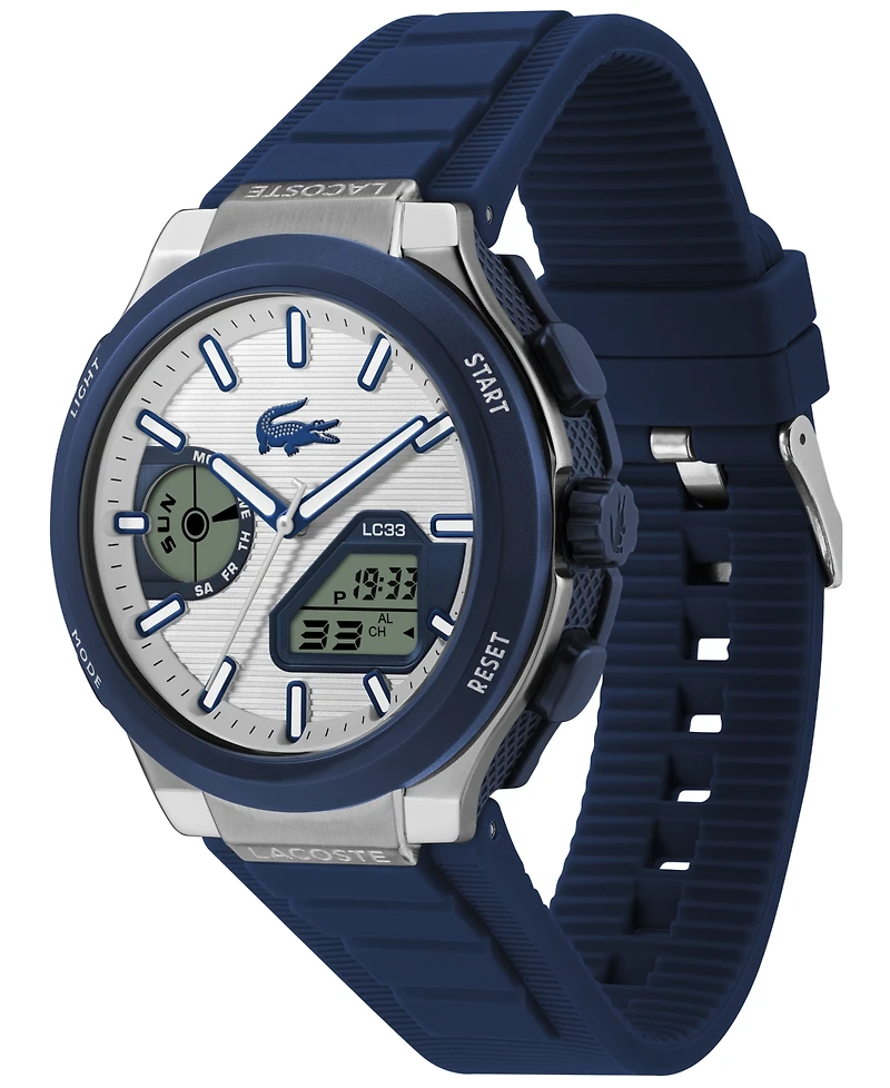 Lacoste Men's Quartz LC33 Blue Silicone Strap Watch 44.8mm