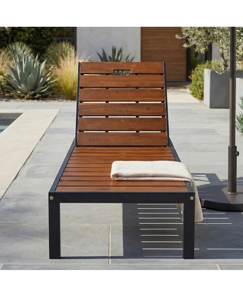 Asagikoiai 6-Position Outdoor Acacia Wood Chaise Lounge Chair with Adjustable Backrest