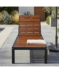 Asagikoiai 6-Position Outdoor Acacia Wood Chaise Lounge Chair with Adjustable Backrest