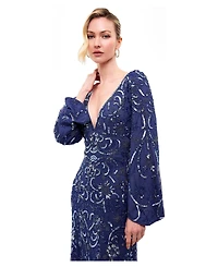 Beauut Women's Deep Neck Embellished Sequins Maxi Dress