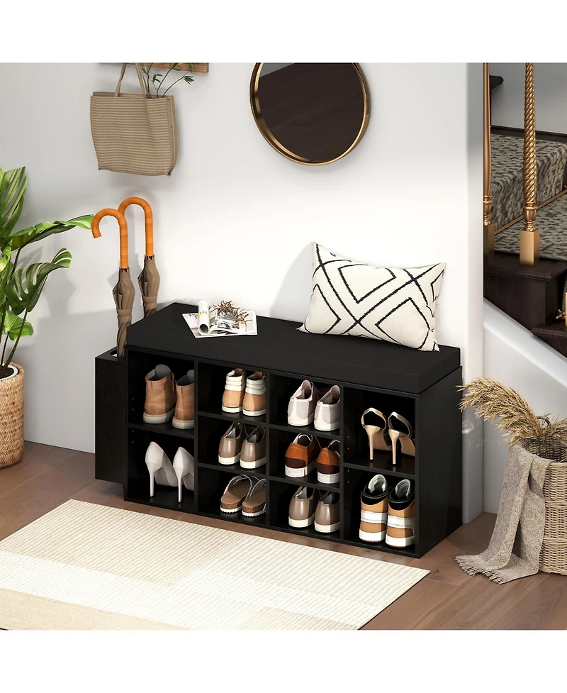 Slickblue 10-Cubby Shoe Storage Bench with Umbrella Stand for Entryway