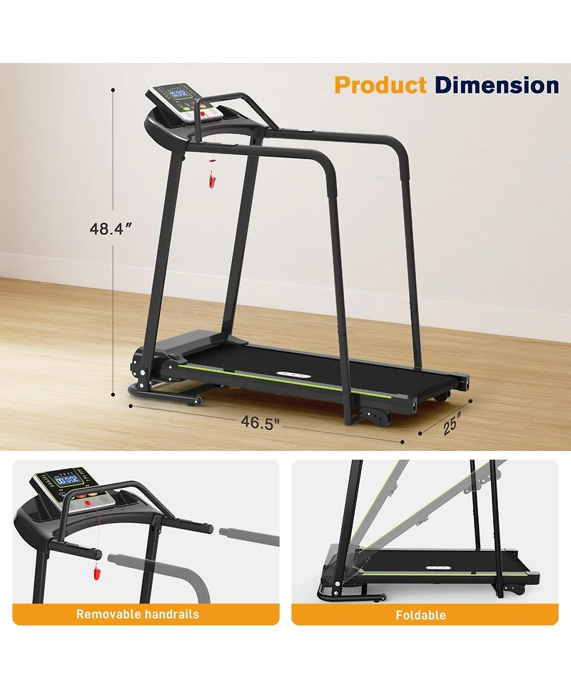 Rellysport Senior Treadmill for Elderly, Walking Treadmill with Long Side Handrails and Front Handrails for Small Spaces