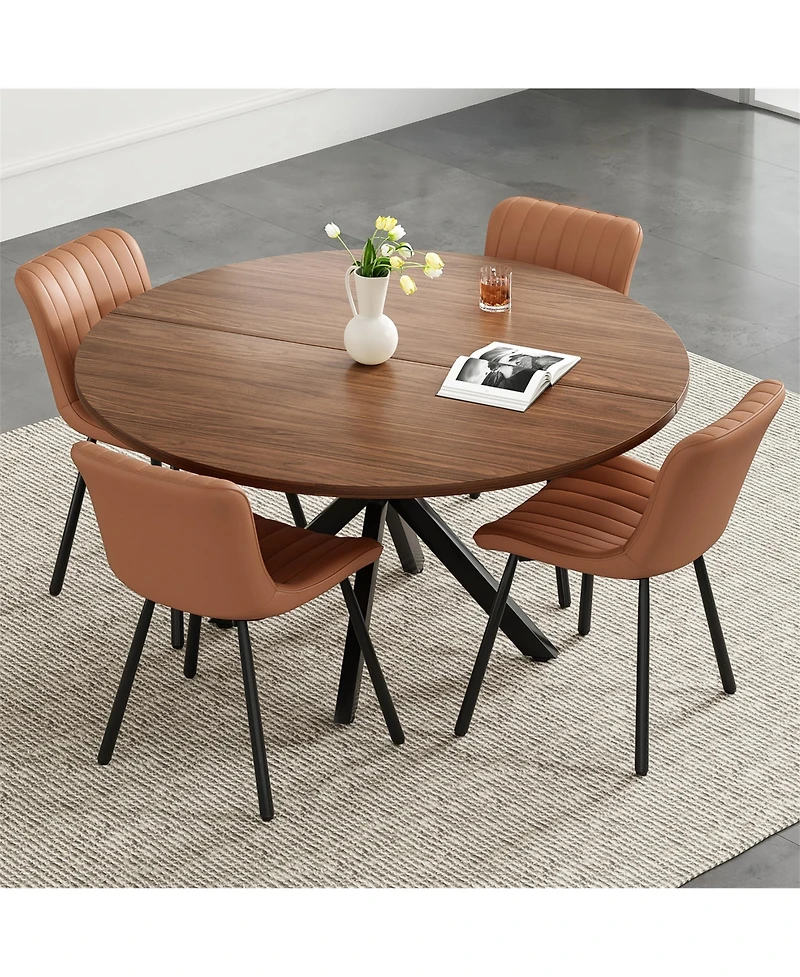 Clihome Solid Wood Round Dining Kitchen Table with Intersecting Pedestal Base