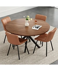 Clihome Solid Wood Round Dining Kitchen Table with Intersecting Pedestal Base