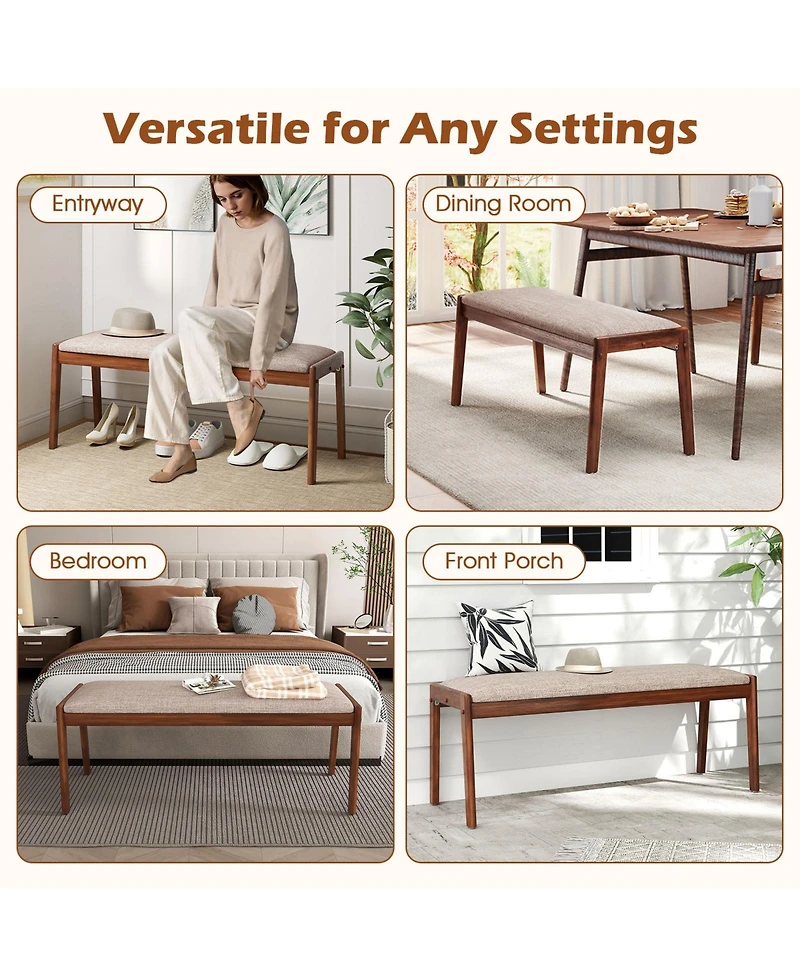 Slickblue 45" Entryway Bench with Fabric Seat and Rubber Wood Frame