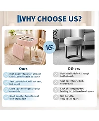 gaomon Vanity Stool with Storage, Faux Fur Ottoman with Metal Legs and Anti-Slip Feet