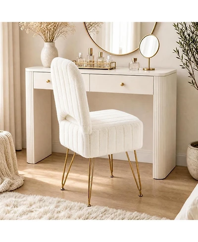 gaomon Vanity Stool Chair with Backrest, Square Ottoman with Hidden Storage Compartment, Soft Faux Fur Fabric, 280 Lbs Weight Capacity