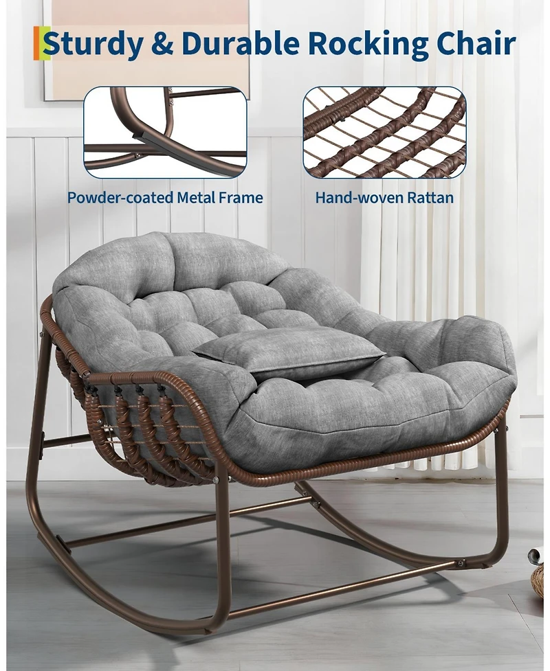 gaomon Outdoor Oversized Wicker Lounge Chair, Papasan Rocking Chair for Balcony Backyard Porch Bedroom